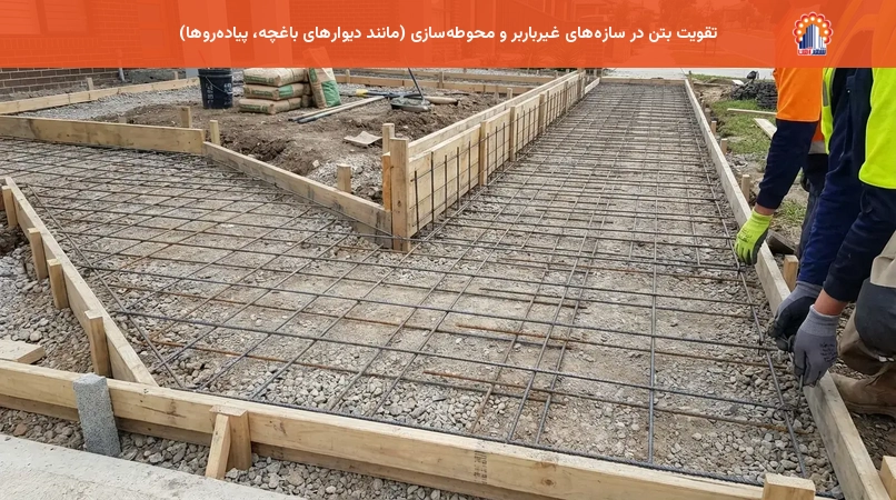 تقویت بتن در سازه‌های غیرباربر و محوطه‌سازی (مانند دیوارهای باغچه، پیاده‌روها)