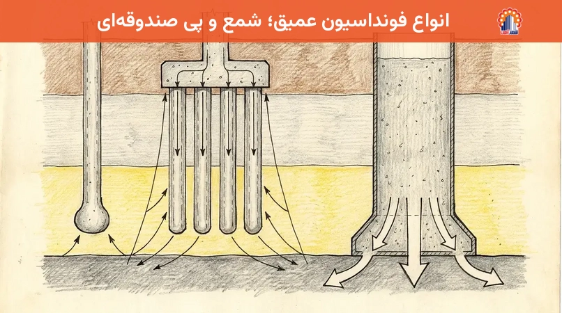 انواع فونداسیون عمیق؛ شمع و پی صندوقه‌ای