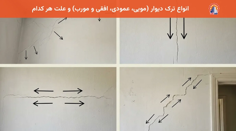 انواع ترک دیوار (مویی، عمودی، افقی و مورب) و علت هر کدام