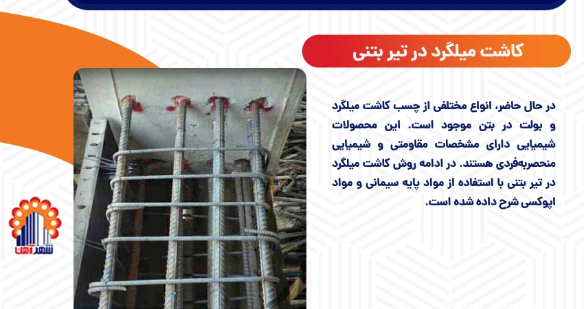 کاشت میلگرد در تیر بتنی